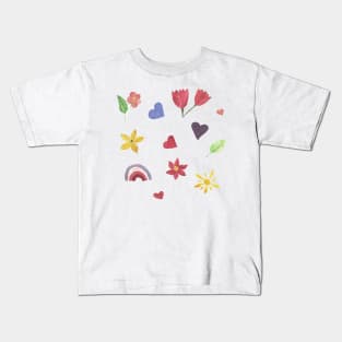 Watercolor cute flowers happy positivie stickers set Kids T-Shirt